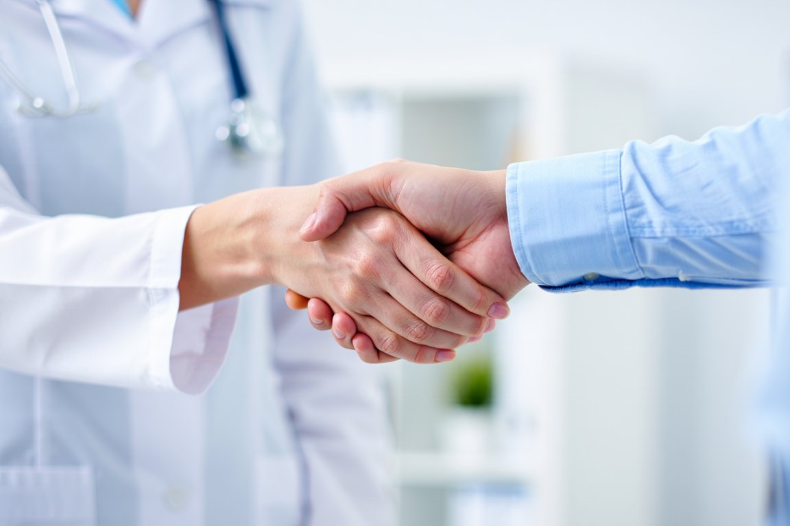 Врач жмет руку пациенту